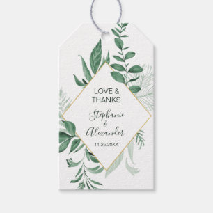 Watercolor Wild Leaves Hunter Green Wedding Gift Tags