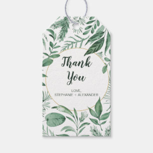 Watercolor Wild Leaves Hunter Green Wedding Gift Tags