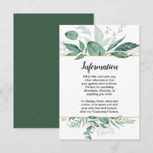 Watercolor Wild Leaves Hunter Green Wedding Invitation