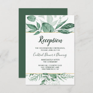 Watercolor Wild Leaves Hunter Green Wedding Invitation
