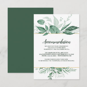 Watercolor Wild Leaves Hunter Green Wedding Invitation