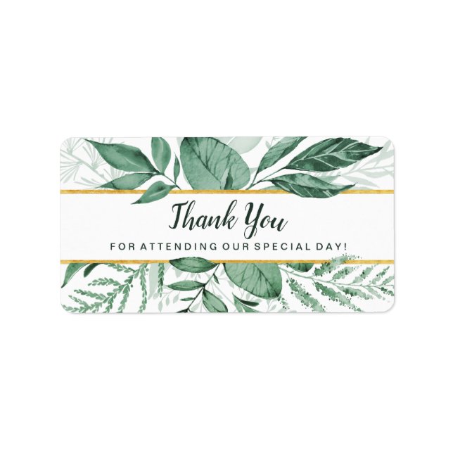 Watercolor Wild Leaves Hunter Green Wedding Label (Front)