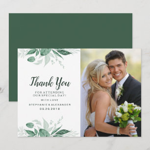 Watercolor Wild Leaves Hunter Green Wedding Thank You Card