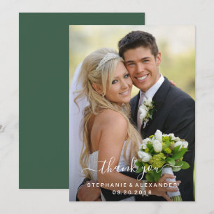 Watercolor Wild Leaves Hunter Green Wedding Thank You Card