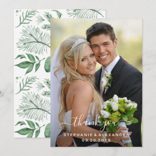 Watercolor Wild Leaves Hunter Green Wedding Thank You Card