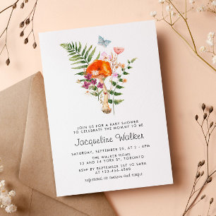 Watercolor Wild Mushroom Baby Shower Invitation