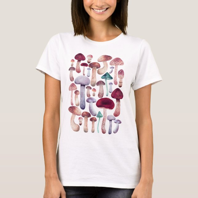 Watercolor Wild Mushrooms T-Shirt (Front)
