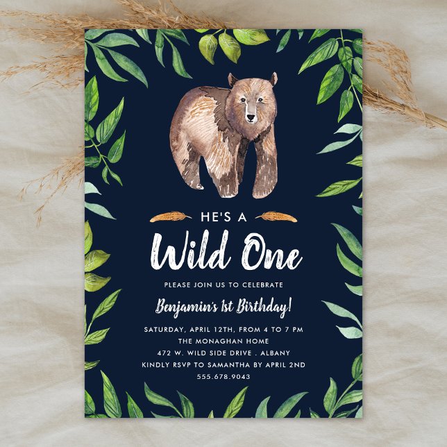 Watercolor Wild One Birthday Invitation | Navy (Creator Uploaded)