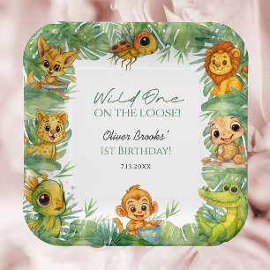 Watercolor Wild One Jungle 1st Birthday Plates