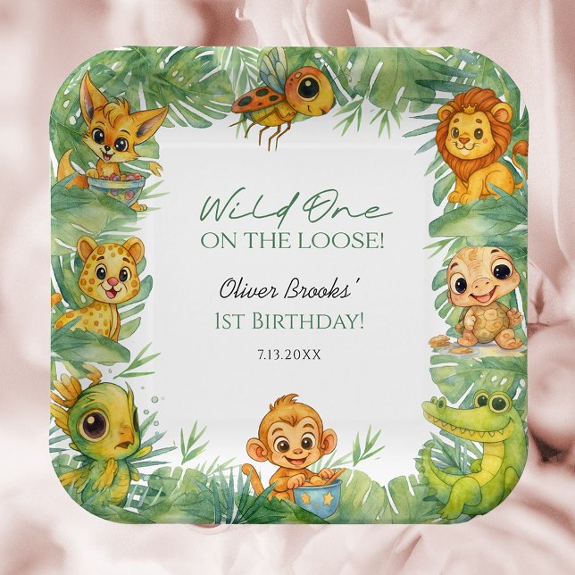 Watercolor Wild One Jungle 1st Birthday Plates (Watercolor Wild One Jungle 1st Birthday Plates)