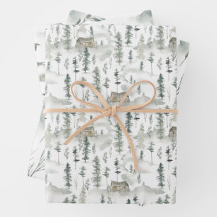 Watercolor Wild Pine Pattern Wrapping Paper Sheet