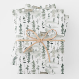 Watercolor Wild Pine Pattern Wrapping Paper Sheet