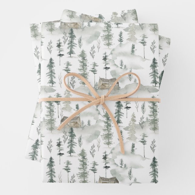  Watercolor Wild Pine Pattern Wrapping Paper Sheet (In situ)