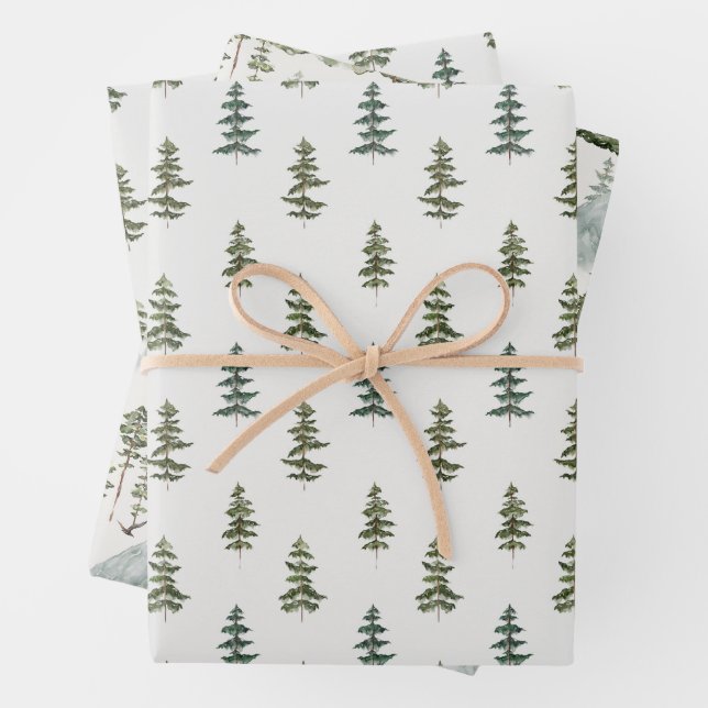  Watercolor Wild Pine Pattern Wrapping Paper Sheet (In situ)