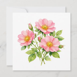 Watercolor Wild Pink Roses  Card