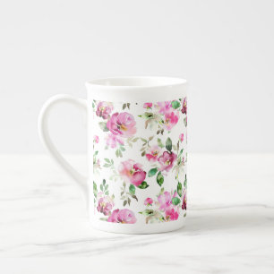 Watercolor Wild Rose Pattern Bone China Mug