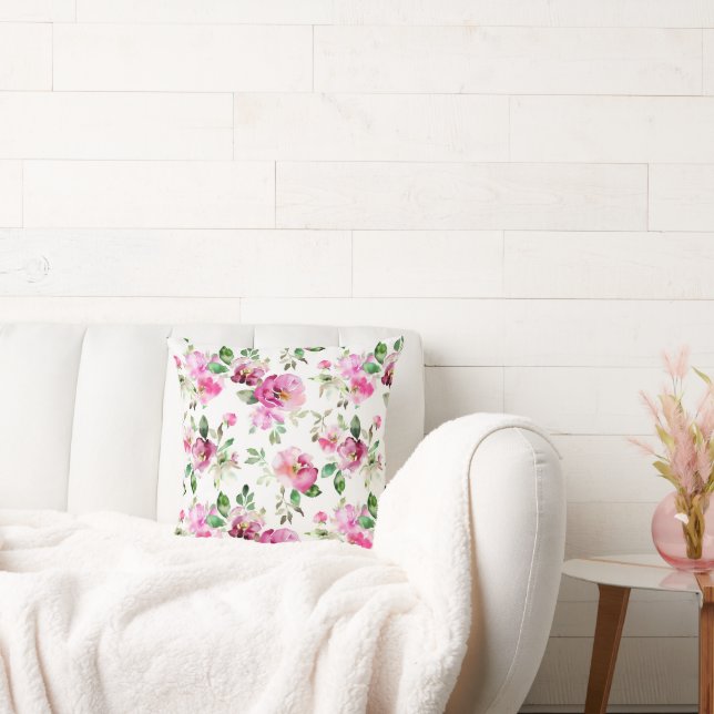 Watercolor Wild Rose Pattern Cushion (Couch)