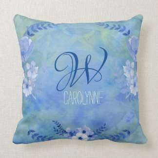 Watercolor Wild Roses Blue Yellow Painterly Flower Cushion
