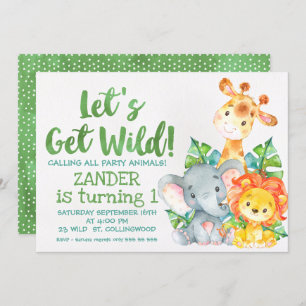Watercolor Wild Safari Animals Birthday Invitation