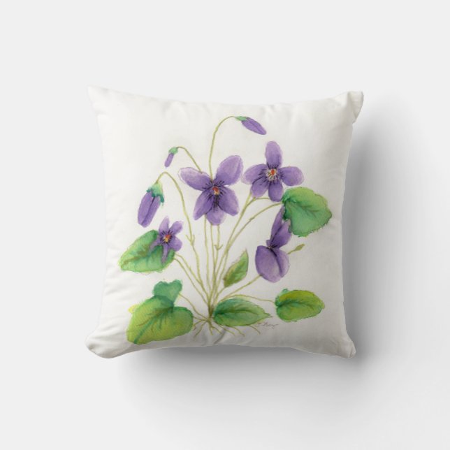 Watercolor Wild Violets Throw Pillow (Front)