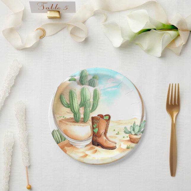 Watercolor Wild West Boy Baby Shower Paper Plate (Wedding)
