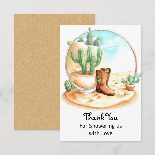 Watercolor Wild West Boy Baby Shower Thank You Card (Front/Back)