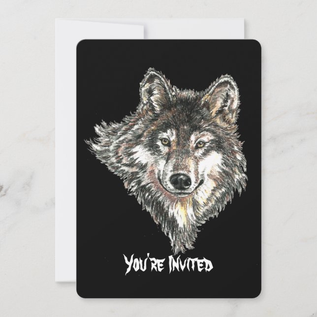 Watercolor Wild Wolf Head Design Invitation (Front)