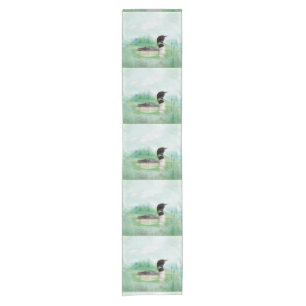 Watercolor Wilderness Bird Common Loon art Short Table Runner