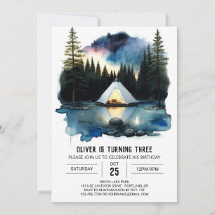 Watercolor Wilderness Camper Birthday Invitation