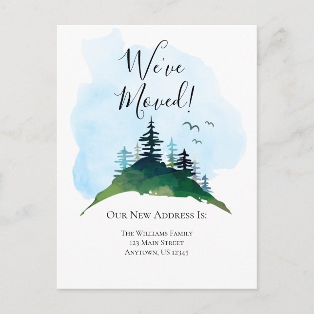 Watercolor Wilderness Moving Announcement Postcard (Front)