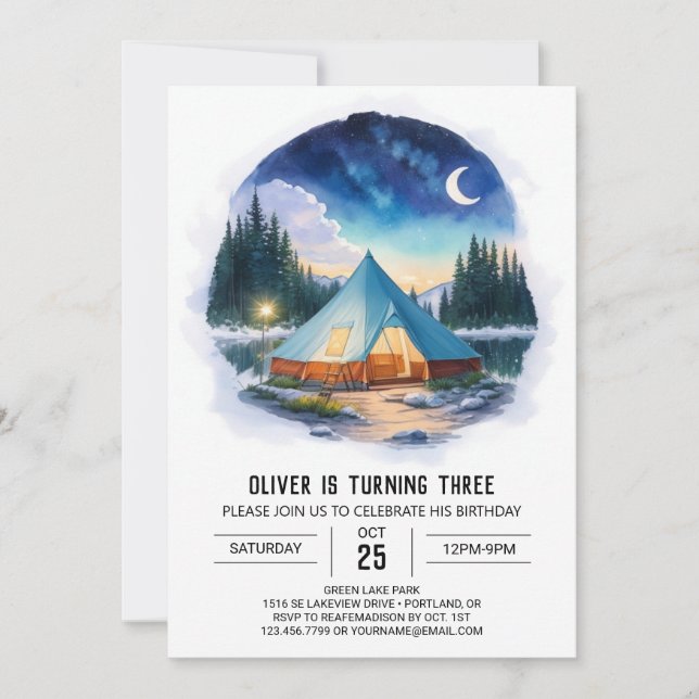 Watercolor Wilderness Picnic Birthday Invitation (Front)