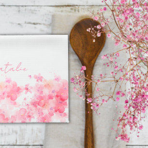 Watercolor wildfloral white name tea towel