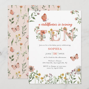 Watercolor Wildflower 10th Birthday  Invitation
