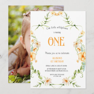 Watercolor Wildflower 1st Birthday Mauve Girl Invitation