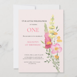 Watercolor Wildflower 1st Birthday Mauve Girl  Invitation