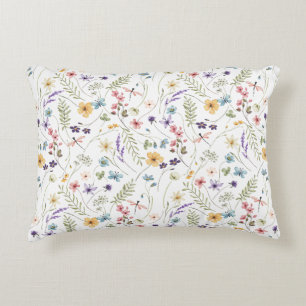 Watercolor Wildflower And Butterflies Pattern  Decorative Cushion