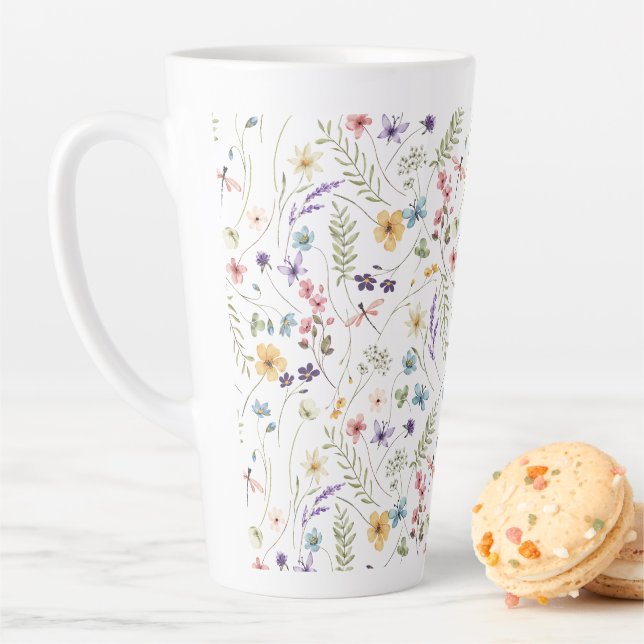 Watercolor Wildflower And Butterflies Pattern  Latte Mug (In Situ)