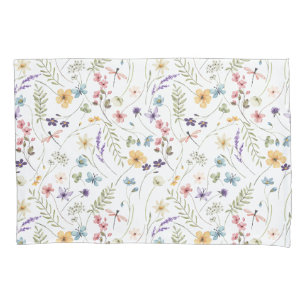 Watercolor Wildflower And Butterflies Pattern Pillowcase