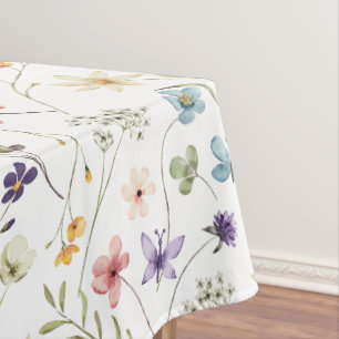 Watercolor Wildflower And Butterflies Pattern  Tablecloth