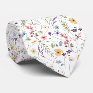 Watercolor Wildflower And Butterflies Pattern  Tie