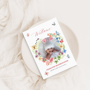 Watercolor Wildflower Baby Girl Photo Birth Announcement
