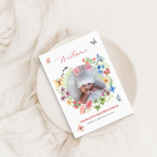 Watercolor Wildflower Baby Girl Photo Birth Announcement