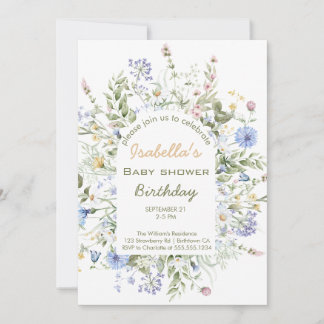 Watercolor Wildflower Baby Girl Shower Invitation