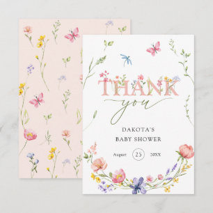 Watercolor Wildflower Baby in Bloom Welcome Thank You Card