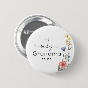 Watercolor Wildflower Baby Shower Grandma-to-be 6 Cm Round Badge