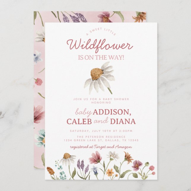 Watercolor Wildflower Baby Shower Invitation (Front/Back)