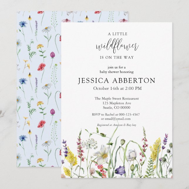 Watercolor Wildflower Baby Shower Invitation (Front/Back)