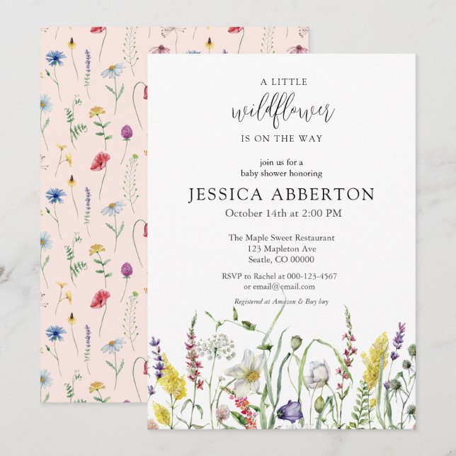 Watercolor Wildflower Baby Shower Invitation (Front/Back)