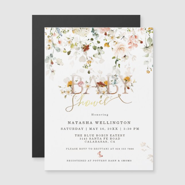 Watercolor Wildflower Baby Shower Magnetic Card (Front/Back)