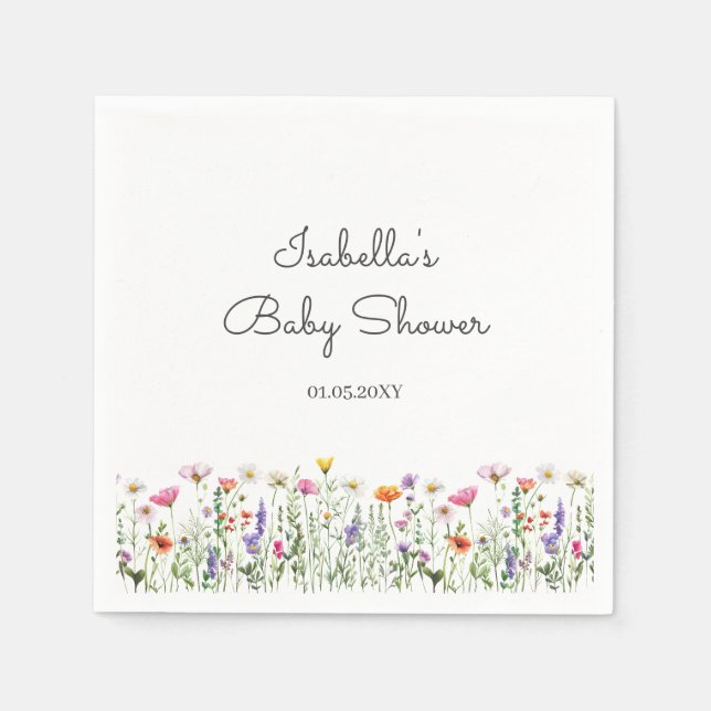 Watercolor Wildflower Baby Shower Napkin (Front)